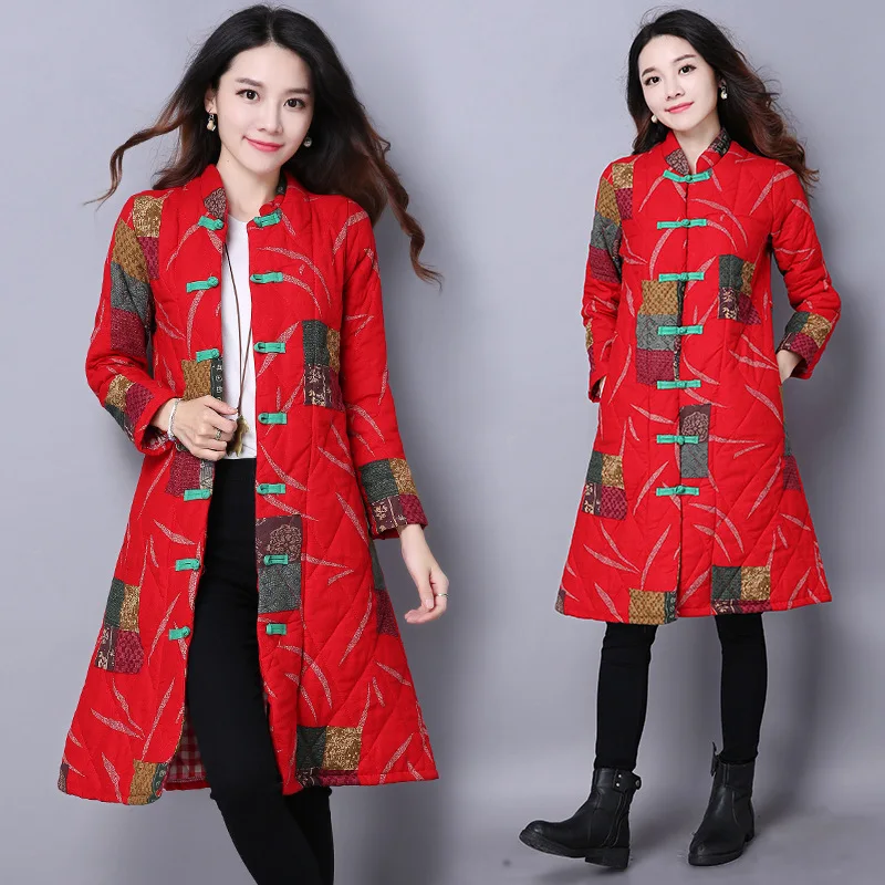 

New national winter wind collar button long cotton comfortable cotton coat of cultivate one's morality