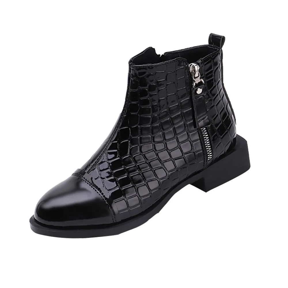 

New Arrival Women High Heel Ankle Martin Boots Leather Women Boots Double Zip Short Square Heel Black Winter Boots