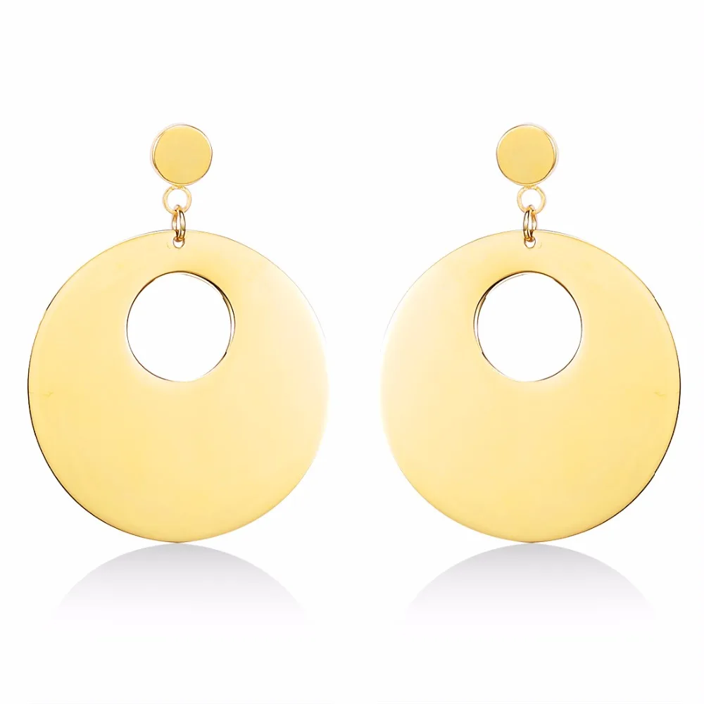 

New Gold Color 316L Stainless Steel Big Circle Earring Titanium Post Drop Disc Earrings for Woman Trendy Stud Lady's Jewelry