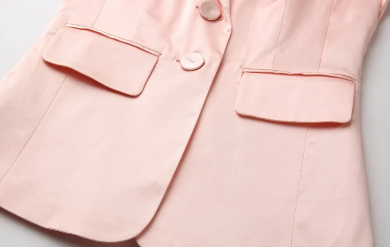 Business Women Pencil Pant Suits 2 Piece Sets Pink Solid Blazer + Pencil Pant Office Lady Notched Jacket Female Outfits