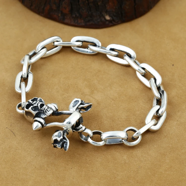 Handcrafted Thailand 925 Silver Skull Bracelet Vintage Sterling Handcrafted Thailand 925 Silver Skull
