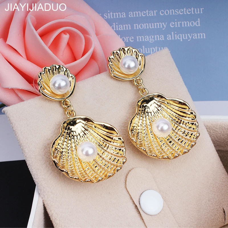 

jiayijiaudo Imitation Pearl Earrings Women's Jewelry Silver/Gold Color Shell Earrings Fashion Party Accessories newdropshipping