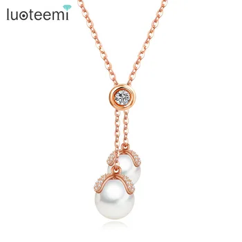 LUOTEEMI Luxury Female Fashionable Rose Gold-Color Beautiful Pearl Pendants Tassel Chain Necklace For Women Body Jewelry