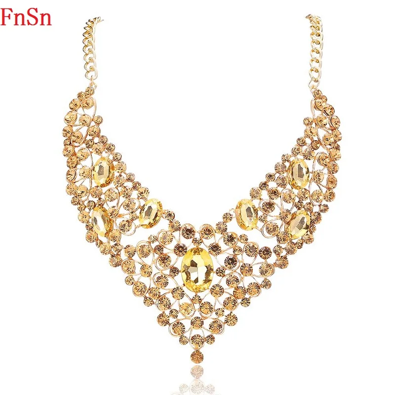 FnSn New 2017 Hot Summer Necklace Scarf Shape Choker Women Zinc Alloy Crystal Women Gift Fashion Jewelry Collier Wholesale N107