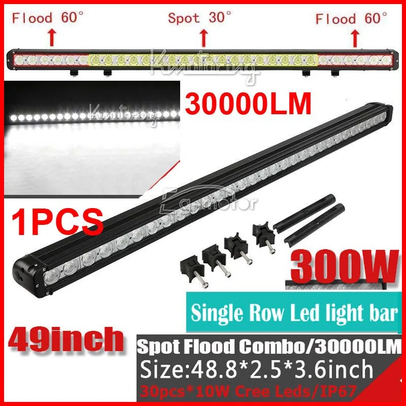 

1PCS 49" 300W CRE 30LED*(10W) Work Light Bar Driving Off-Road SUV 4WD 4x4 Spot / Flood / Combo Beam 30000lm 9-70V POWER 1 Row