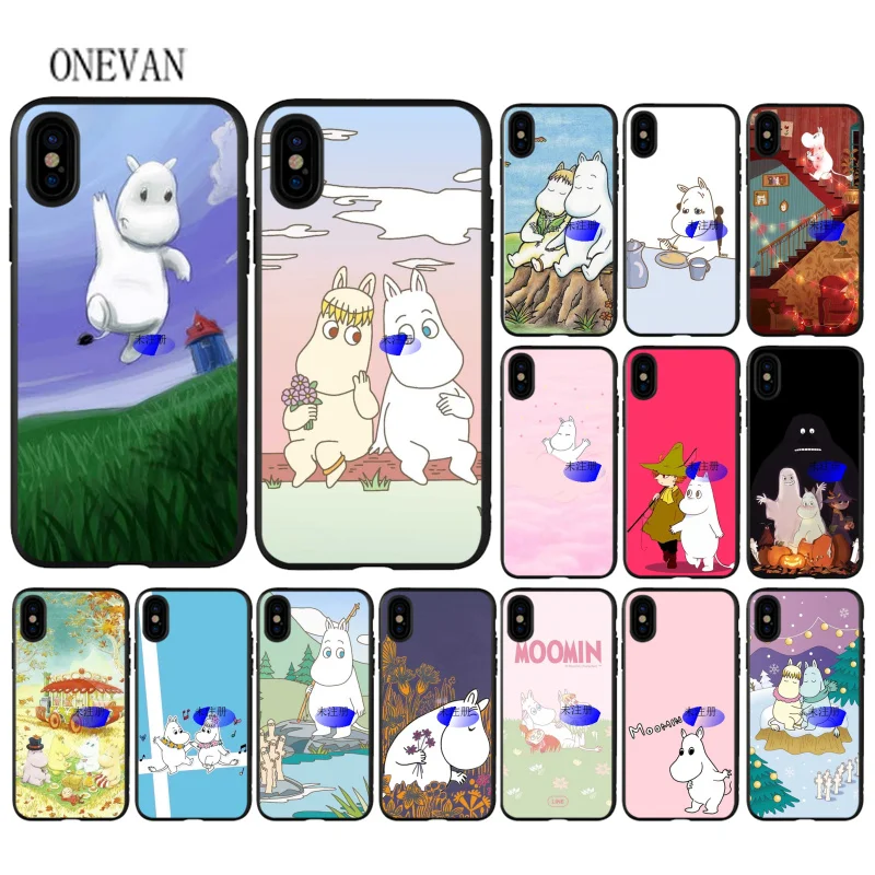 

Moomin cartoon hippo black soft Phone Case for iPhone 7 8 6 6S Plus X XS MAX 5 5S SE XR Cover