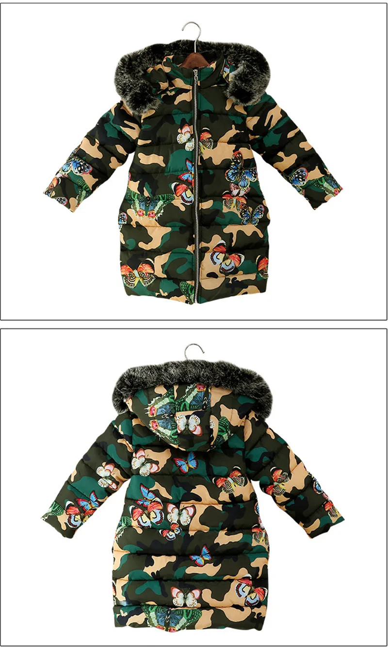 Хлопковая куртка-пуховик для девочек детская зимняя теплая куртка с капюшоном для девочек, камуфляжное пальто Одежда для девочек 4, 6, 8, 10, 12 лет