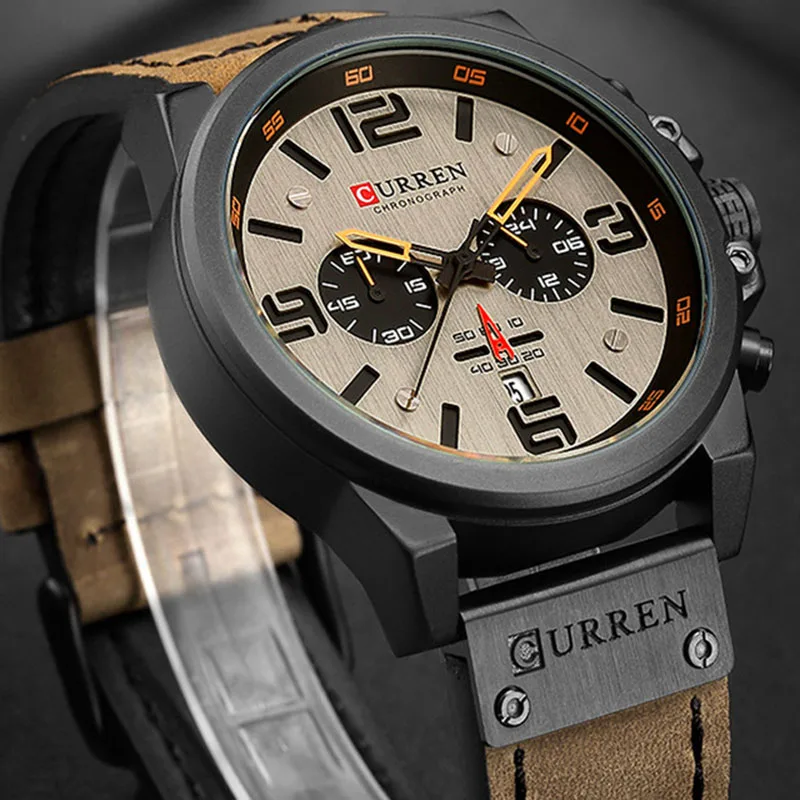 

CURREN Top Luxury Brand Men's Military Waterproof Leather Sport Quartz Watches Chronograph Date Fashion Casual Men's Clock 8314