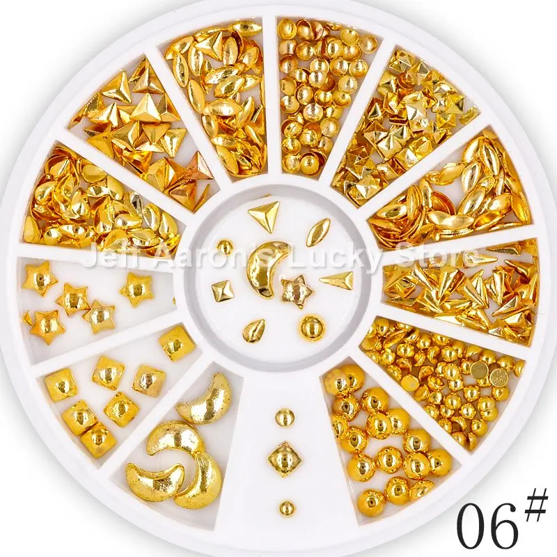 Розовое золото 3D украшение для ногтей в колесиках геометрические покрытые металлическими гвоздями маникюрные круглые квадратные украшения для ногтей - Цвет: Design 06
