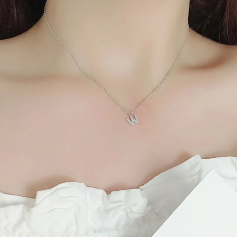 6 925 Sterling Silver Fashion Letter Necklaces Pendants Choker Bling Crystal Women Girl Jewelry Collier Initial Necklace