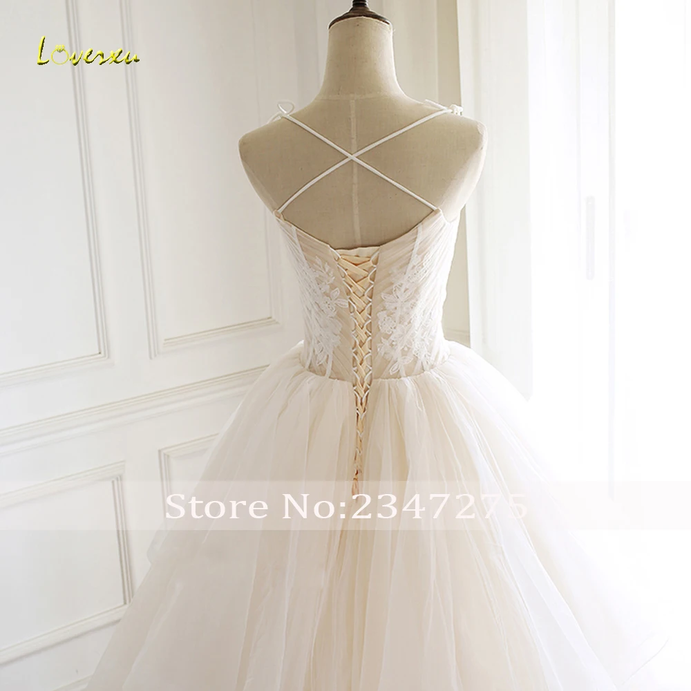 Loverxu Vestido De Noiva сексуальные свадебные платья с оборкой Аппликации Кружева Спагетти ремни Плиссированные линии свадебное платье