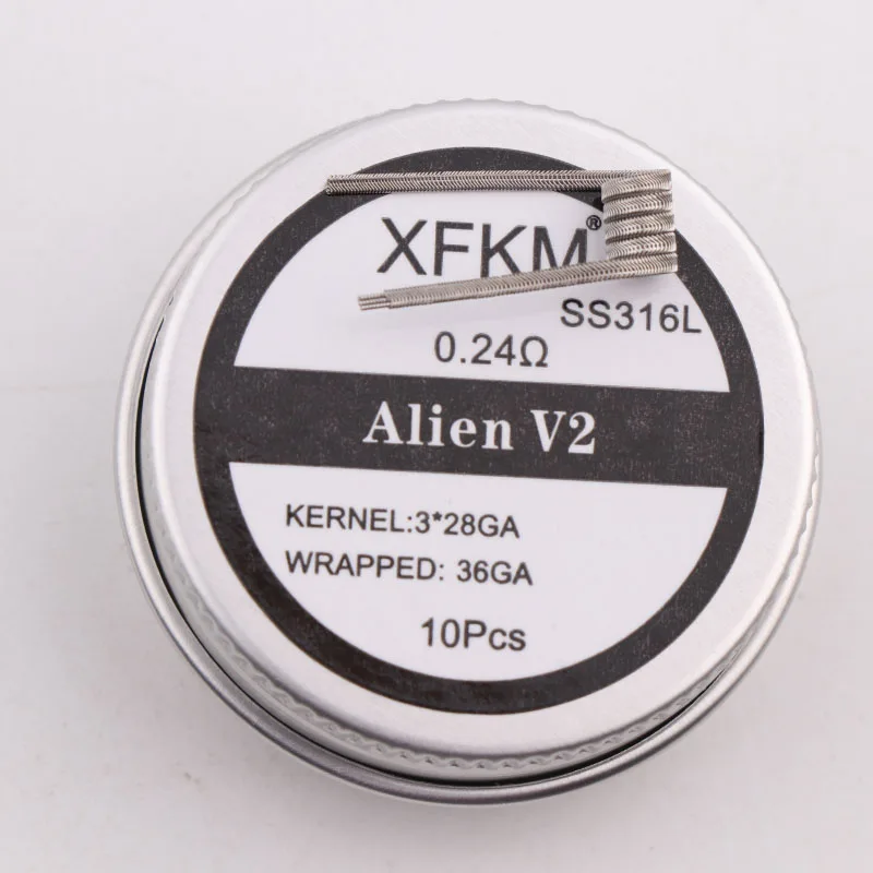 XFKM NI80 A1 SS316L 10 шт./лот готовая катушка ALIEN V2 провода катушки нагревательного сопротивления провода подходят RDA RDTA DIY распылитель - Цвет: 3-28-36-v2-316-10