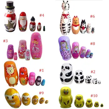 

5-Nesting Cute Wooden Nesting Dolls Matryoshka Animal Russian Doll Christmas Gift 88 FJ88