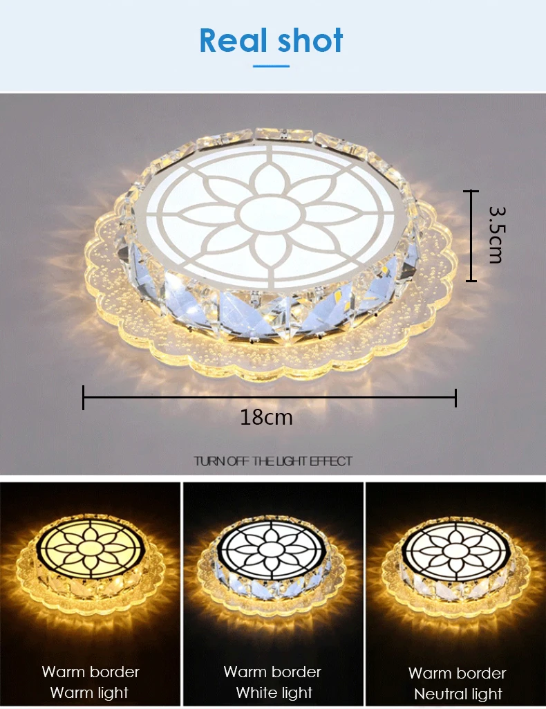 Светодиодный потолочный светильник для коридора, балкона, современное зеркало, хрустальное Входное освещение, потолочные светильники для гостиной, диаметр 18 см