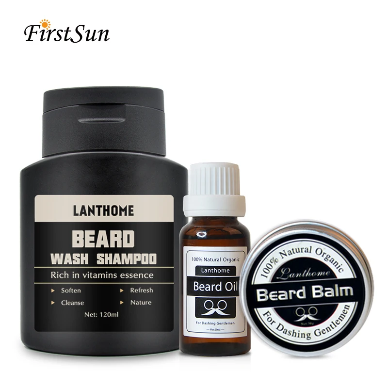 

Labthome 3PCS/SET Men Moustache Cream Beard Organic Oil Kit with Shampoo for Groomed Beard Growth Shampoo Styling Shave