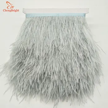 

ChengBright 10meters Sliver grey Natural Ostrich Feather Ribbon Ostrich Feather Trim Fringe Clothing Decoration 3-4inch/8-10cm