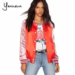 Yanueun 2017 Для женщин куртка Лидеры брендов Девушка Плюс Размеры Бейсбол Толстовка Button тонкий бомбардировщик одежда с длинным рукавом