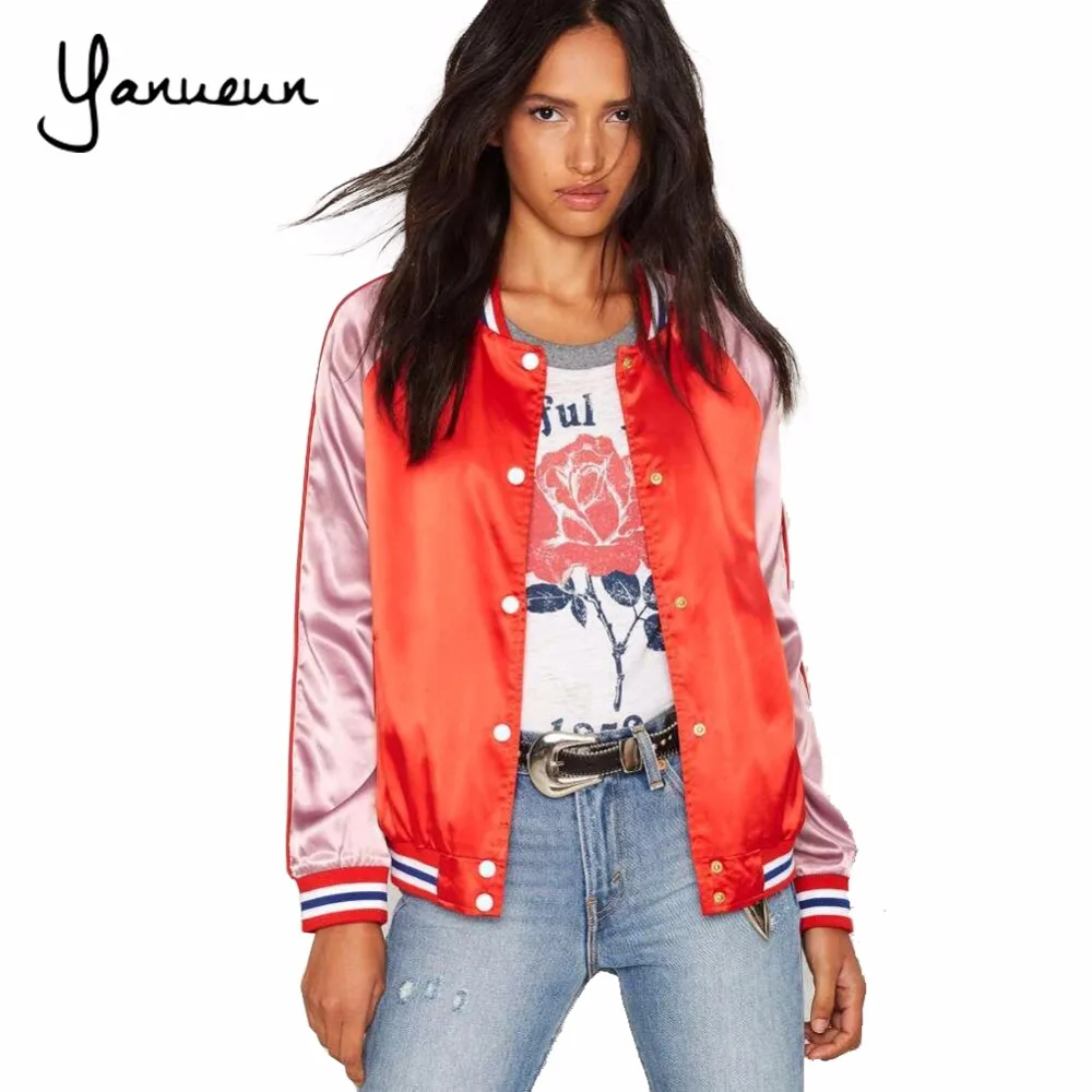 

Yanueun 2017 Women Jacket Brand Tops Girl Plus Size Baseball Sweatshirt Button Thin Bomber Long Sleeves Patchwork Coat Jackets