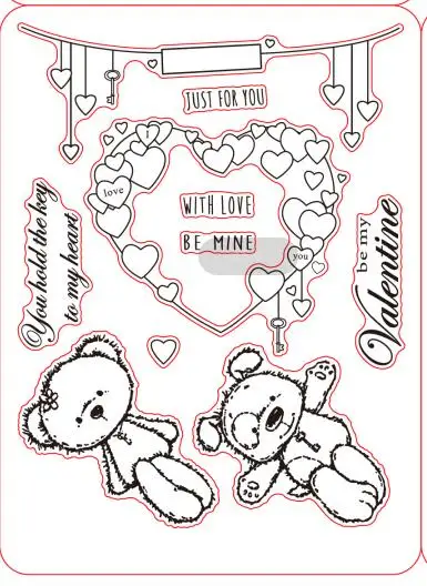 5x6. 5in Love Heart Bear прозрачный силиконовый штамп/печать для скрапбукинга DIY/валентинка декоративная открытка для изготовления четких штампов - Цвет: ST0110A1