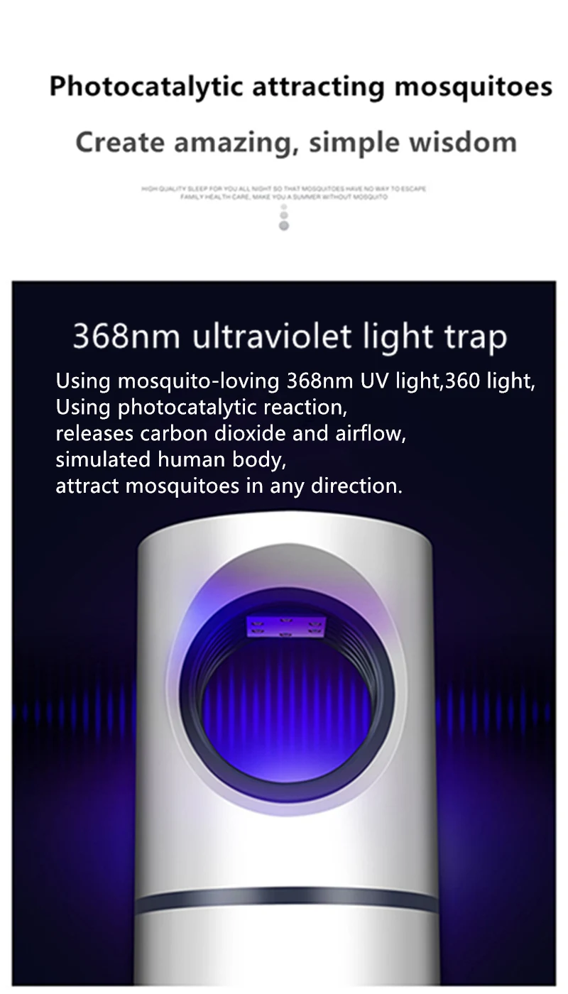 УФ Москитная лампа против комары мухи ловушка насекомых вредителей отвергает контроль Отпугиватели немой USB мощность Фотокатализ физический
