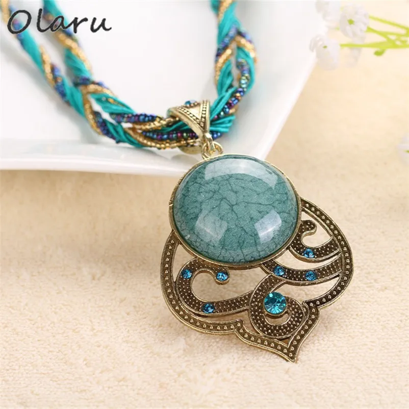 Olaru Vintage Beads Round Flower Pendants Choker Necklace Bohemia Ethnic Female Statement Maxi Necklaces Woman Accessories Hot | Украшения