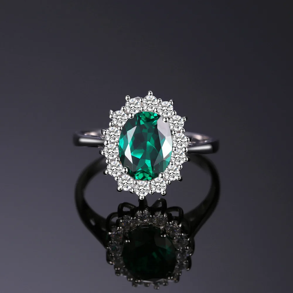 Princess Diana Simulated Green Emerald Created Red Ruby Halo Engagement Ring 925 Sterling Silver Ring finger ring silver ring For Women