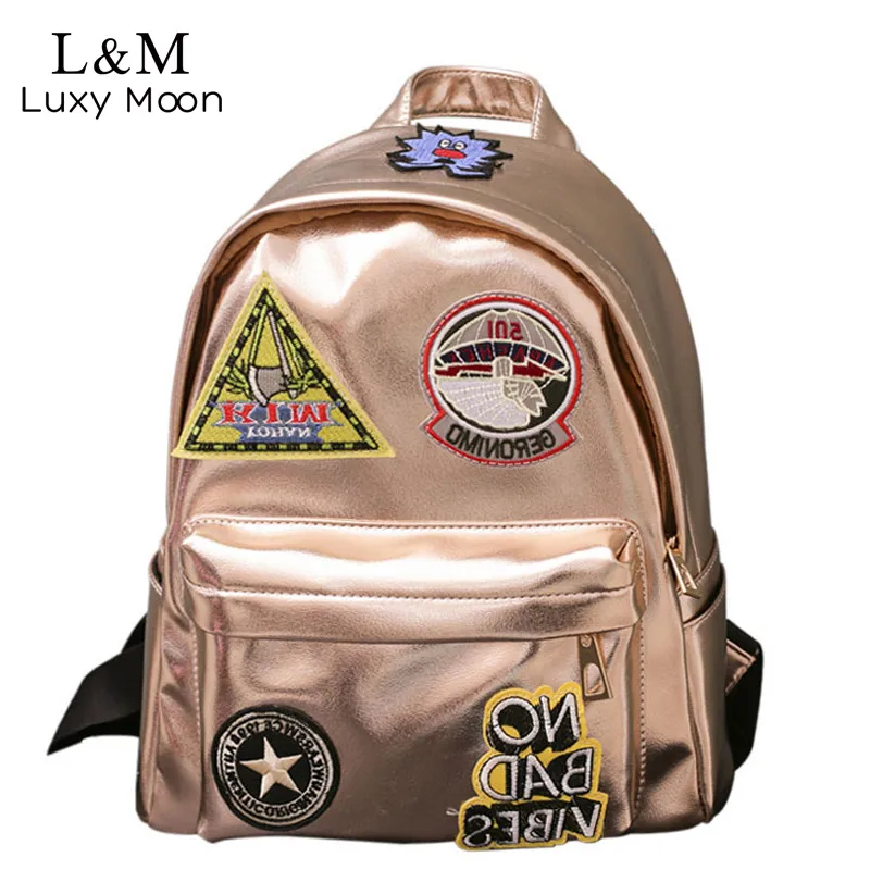 

Luxy moon Glitter Backpack Women Multi-function Backpacks Teenage Girls Personality badge Rucksack School Bags mochilas XA419H