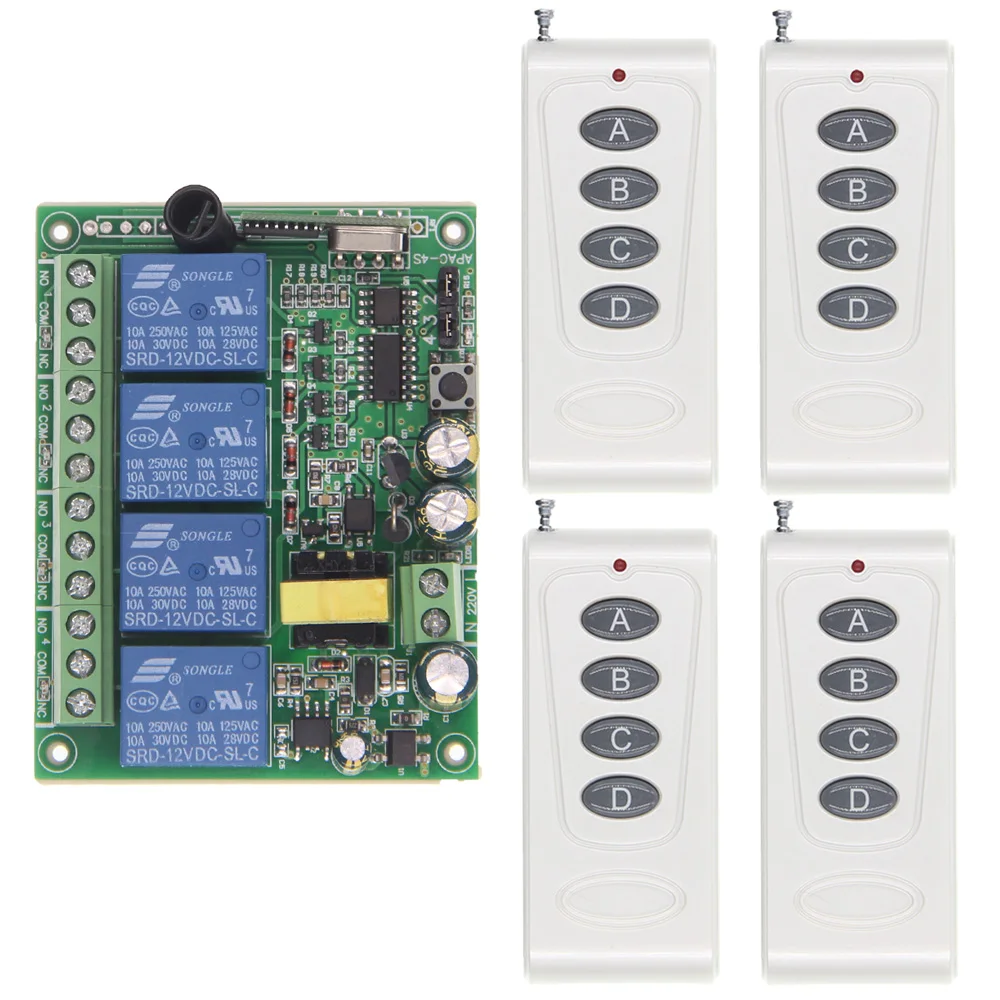 

1000m High Power 10A Relay AC 220V 4 CH 4CH Wireless RF Remote Control Switch Transmitter & Receiver,315 / 433 MHz