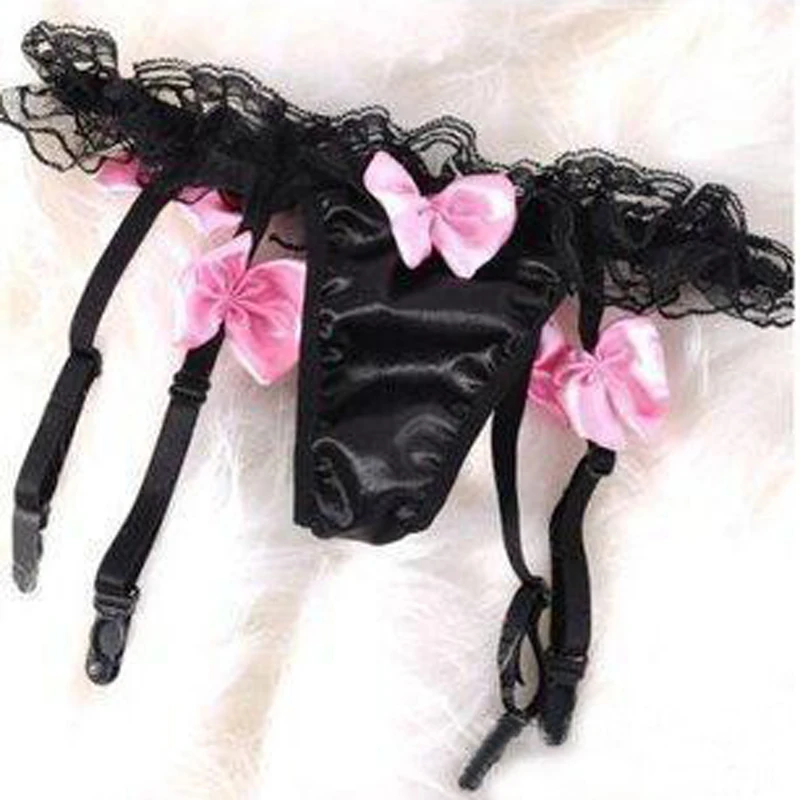 Classic Sexy Women Black Pink Flower Garter Belts Cute Sexy Lingerie