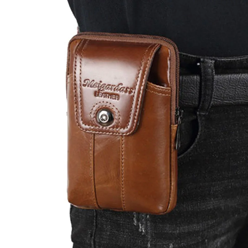High Quality Men Cowhide Genuine Leather Cell/Mobile Phone Cover Case skin Hip Belt Hook Bum Purse Fanny Pack Waist Bag Pouch | Багаж и
