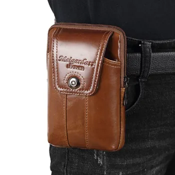

High Quality Men Cowhide Genuine Leather Cell/Mobile Phone Cover Case skin Hip Belt Hook Bum Purse Fanny Pack Waist Bag Pouch