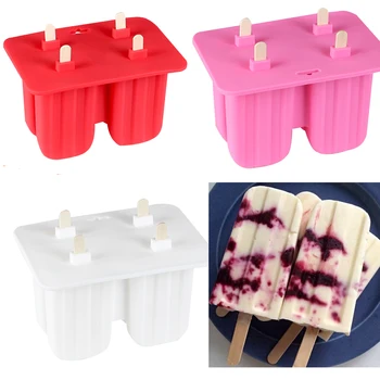 

4/10 Cell Silicone Juice Popsicle Maker Frozen Ice Cream Mold Children Pop Mould Lolly Tray Kitchen Tools 12 Wooden Sticks