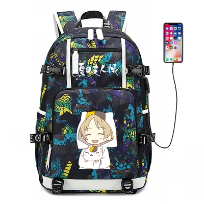 

Новый рюкзак Natsume Yuujinchou, сумка для ноутбука, мужские дорожные сумки, USB, кошка, teather Oxford, рюкзак