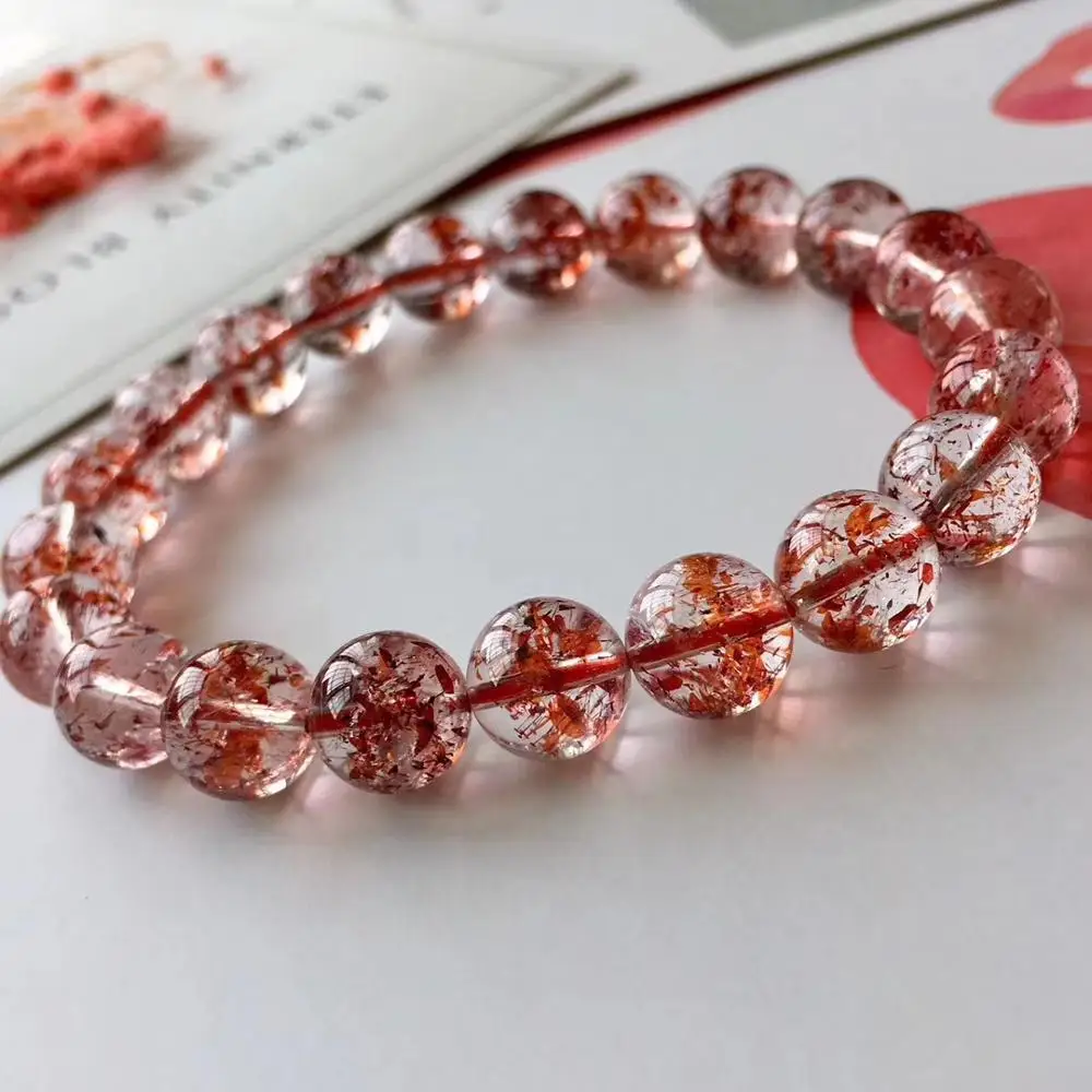 

Top Quality Natural Lepidocrocite Quartz Red Super Seven Clear 9mm Round Bead Crystal Women Female Bracelet Certificate AAAAA