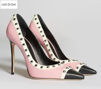 

2019 New autumn women wedding shoes thin heel party shoes pink pumps beading high heels dress shoes mix color pumps pointed toe