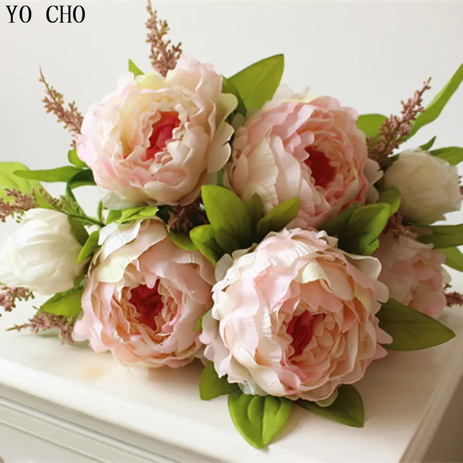 YO CHO (7 голов/Букет) новинка 2016 Шелковый/искусственный цветок/Букет пионов