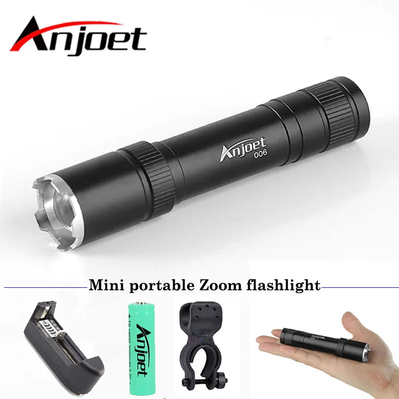 

Anjoet Flashlight Waterproof 3-Mode Zoomable Tactical Flashlight Adjustable Mini LED Torch Portable Penlight for 18650 Battery