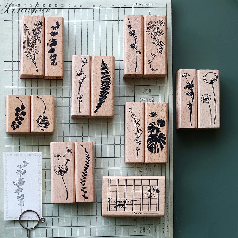

1-2pcs/set Vintage Plants Leaf decoration stamp wooden rubber stamps for scrapbooking stationery DIY craft standard stamp