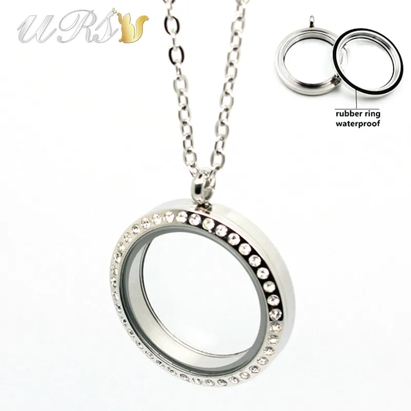 

20mm/25mm/30mm/35mm twist-off silver czech crystals 316L stainless steel floating memory locket pendant with necklace