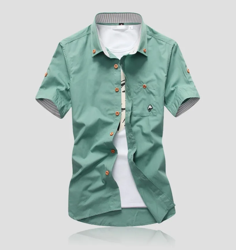 Размер 5xl Грибная вышивка мужские повседневные рубашки с коротким рукавом Мода новые летние хлопковые рубашки для мужчин