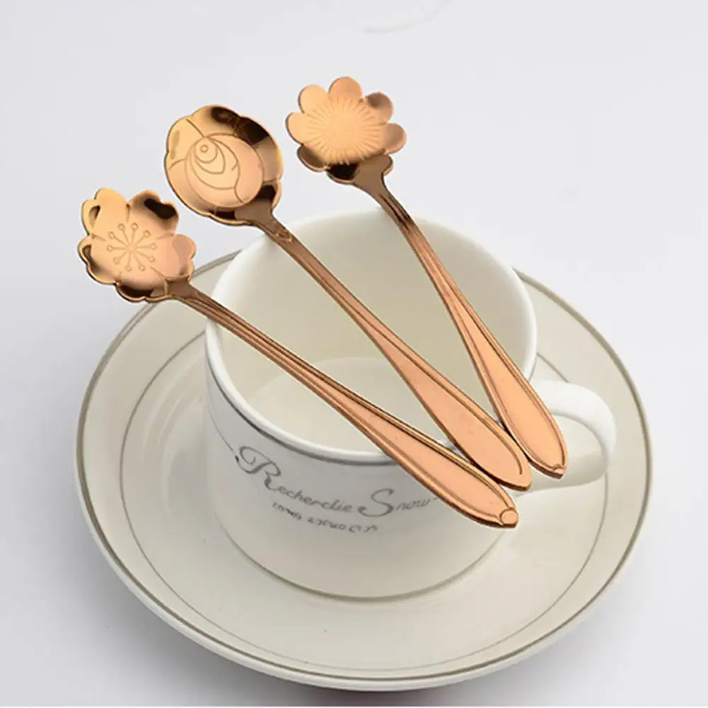 Радужные цвета/Металлические оттенки/розовое золото/Tuhao Gold-8 креативные ложки в форме цветка десертные кофейные ложки