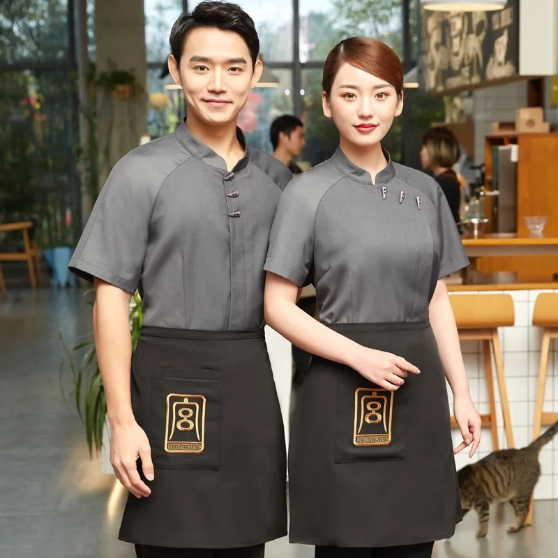  Short Sleeve Waiter Uniforms Restaurant Hot Pot Coffee Shop Chef Uniform Fast Foods Work Wear Kitch - 33026338807