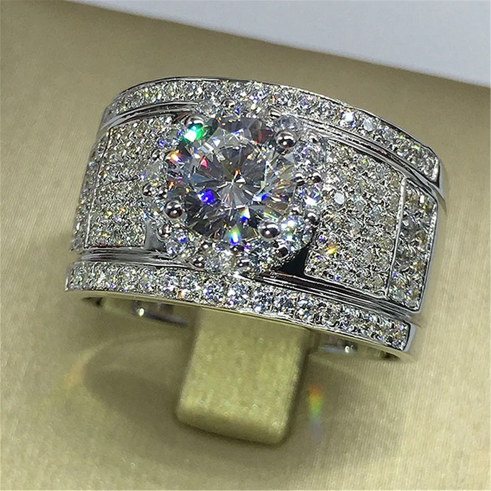 Роскошное мужское женское большое обручальное кольцо, мода 925, серебряное кольцо с цирконом, женское винтажное обручальное кольцо