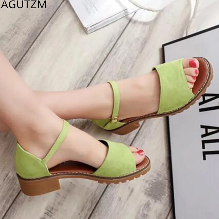 

AGUTZMCPI Summer Floral Sandals Fish Mouth Women Sandals Pu Suede Retro High Heels Square Heel Woman Buckle Shoes size 35-40 W47