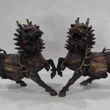 Xd 001603 Китай Чистый Красный Медь Бронза Фэн-Шуй Зло Dragn Кирин kylin Foo Dog Лев Пара