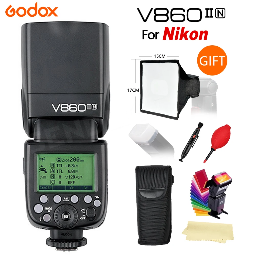

Godox V860II TTL Flash Speedlite w/ Li-ion Battery for Nikon D5300 6D Wireless Flash Light 2000mAh+Gift Kit Flashes Accessories