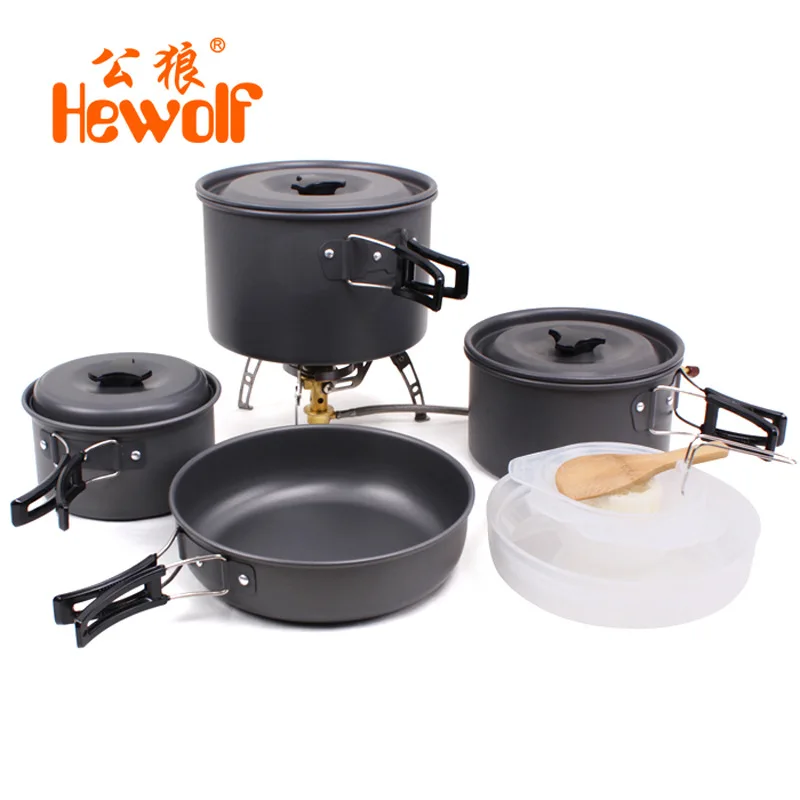 Hewolf outdoor pot kettle camping cookware Aluminum foldable tableware trekking picnic camping cooking set picnic equipment цена Hewolf outdoor pot kettle camping cookware Aluminum foldable tableware trekking picnic camping cooking set picnic equipment цены онлайн