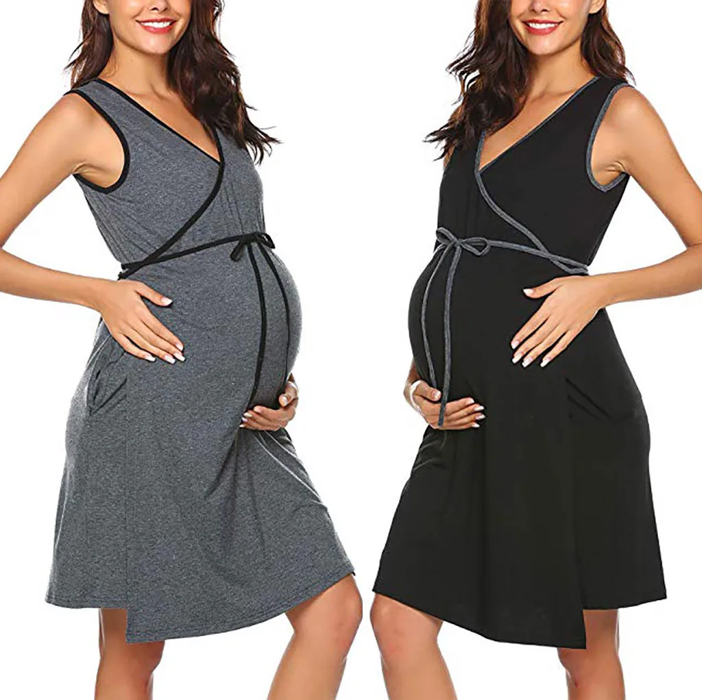 Летние Для женщин беременных для беременных и кормящих одноцветное BreastfeedingMaternity платье для беременных Для женщин