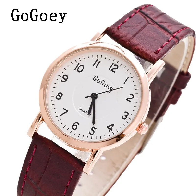 Горячая продажа Gogoey бренд розовое золото кожаный чехол часы для мужчин и женщин