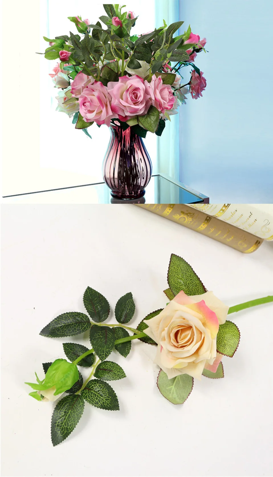 Large Artificial Flowers Roses For Wedding Party Table Home Decoration Real Touch Silk Flowers Bunches Fake Flowers Bouquet (1)